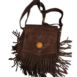 Vintage Boho Leather Fringe Crossbody Bags Purse Shoulder Bag for Women